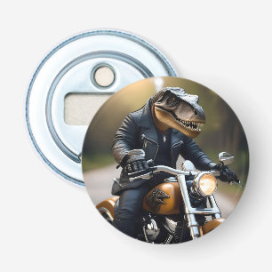 Abrebotellas Rex Revved Up: T-Rex en Leathers en motocicleta,