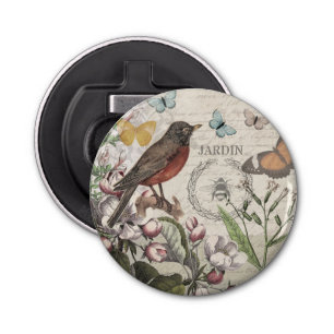 Abrebotellas Robin Elegant Bird Butterfly Arte Francés