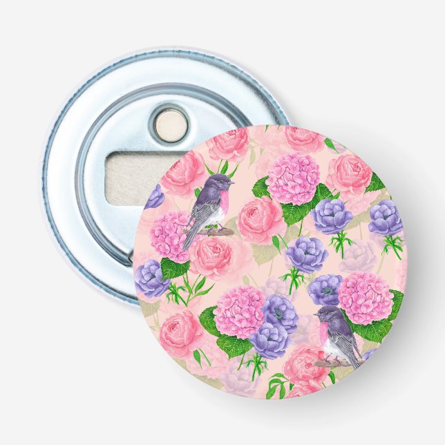 Abrebotellas Robin y flores, acuarela (Anverso)