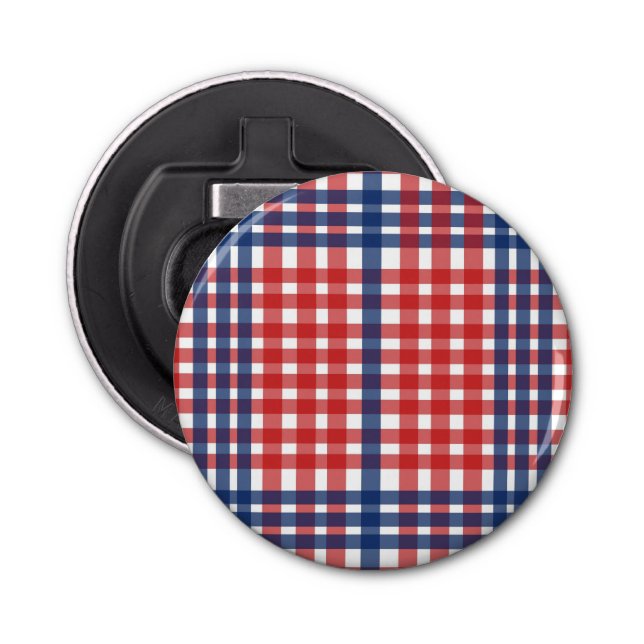 Abrebotellas Rojo blanco y azul Gingham Plaid (Anverso)