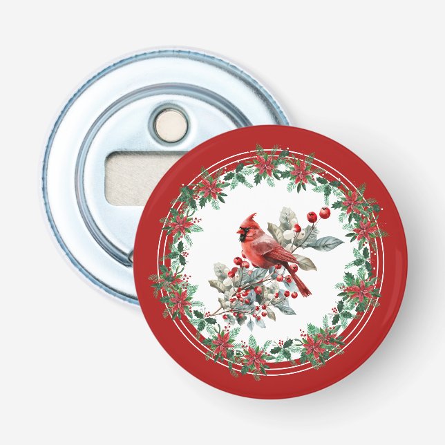 Abrebotellas Rojo Mockingbird Poinsettia Borders Elegante (Anverso)