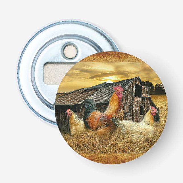 Abrebotellas Rooster Vintage Hens Rustic Barn Coop (Anverso)