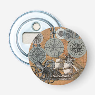 Abrebotellas Rosa de brújula Vintage Nautical Octopus Ship