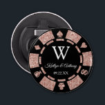 Abrebotellas Rosa Gold Poker Chip Casino Wedding Party Favor<br><div class="desc">Celebre con estilo con este abridor de botellas de póquer de moda. El diseño es fácil de personalizar con tu propia redacción y tu familia y amigos estarán encantados cuando reciban este fabuloso favor de fiesta.</div>