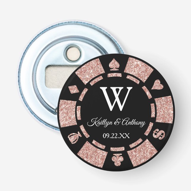 Abrebotellas Rosa Gold Poker Chip Casino Wedding Party Favor (Anverso)