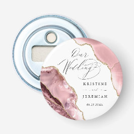 Abrebotellas Rosa Gold Purpurina Black Script Boda Bott