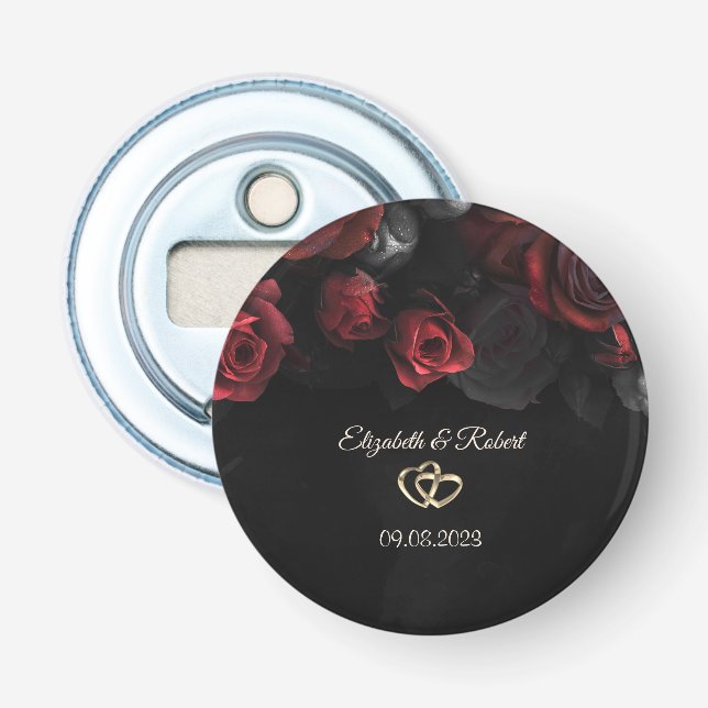 Abrebotellas Rosas Rojas Elegantes Boda Gótica (Anverso)
