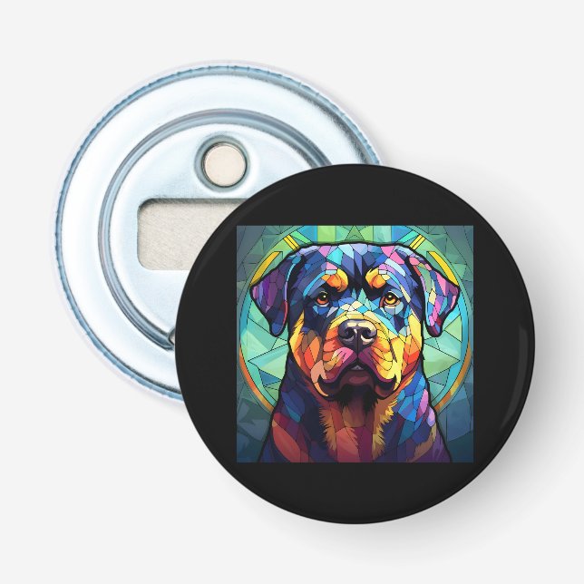 Abrebotellas Rottweiler de Vidrio Teñido (Anverso)