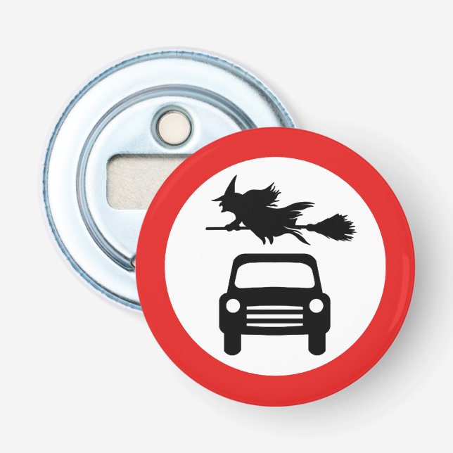 Abrebotellas Rótulo de carretera de brujas voladoras (Anverso)