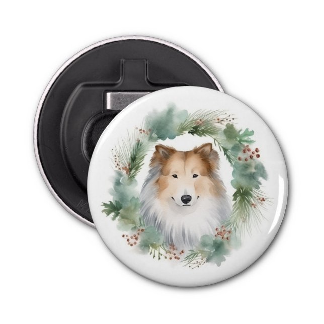 Abrebotellas Rough Collie Navidades Wreath Festive Pup (Anverso)