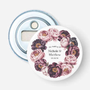 Abrebotellas Rubor y Plum Peony Wreath Wedding Favor