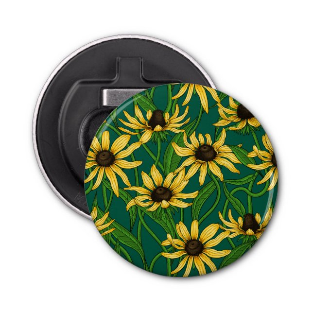 Abrebotellas Rudbekia amarilla en verde oscuro (Anverso)