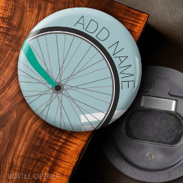 Abrebotellas Rueda de bicicleta Hipster con nombre personalizad