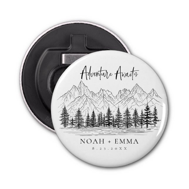 Abrebotellas Rústico Boda de bosquejo de montaña Woodland Pine (Anverso)