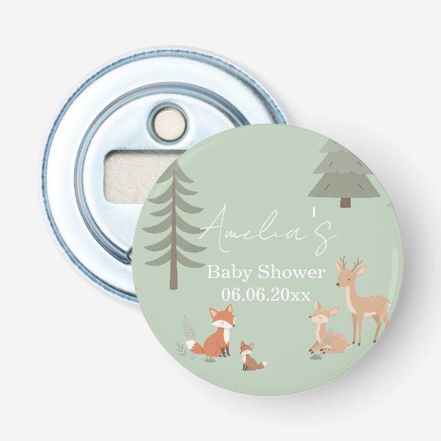Abrebotellas Sage Green Woodland Animal Baby Shower  (Anverso)