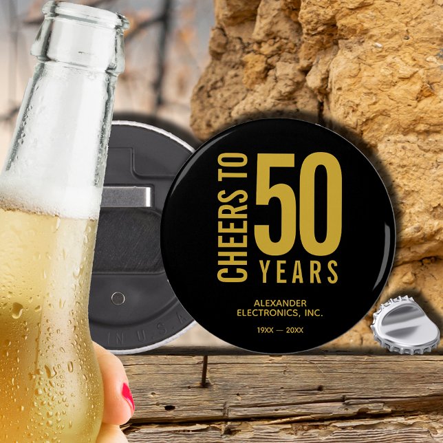 Abrebotellas Saludos a 50 años del aniversario de negocios (CHANGE TO ANY YEAR! Sticks to any metal surface, great on your fridge, anniversary bottle opener.)