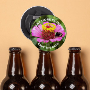 Abrebotellas Salven las abejas de la flor rosa de la zinnia
