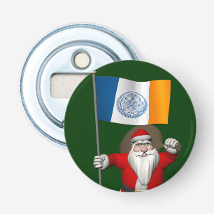 Abrebotellas Santa Claus Con El Diseño De La Ciudad De Nueva Yo