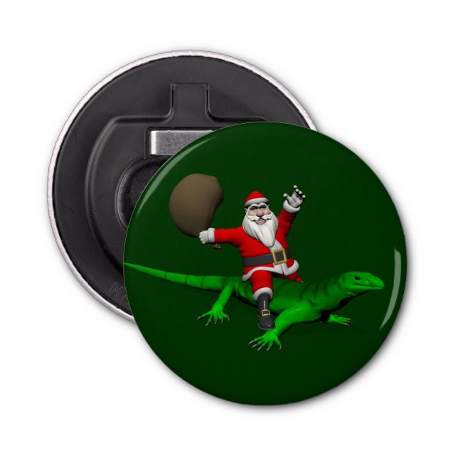 Abrebotellas Santa Claus Riding Green Lizard (Anverso)