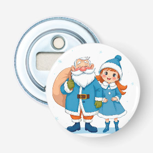 Abrebotellas Santa Claus sonriente y doncella de nieve