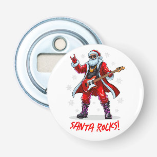 Abrebotellas ¡Santa Rocks! Gracioso Santa Claus tocando la guit