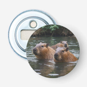 Abrebotellas "Serenidad fluvial: Capybaras nadando en el caudal