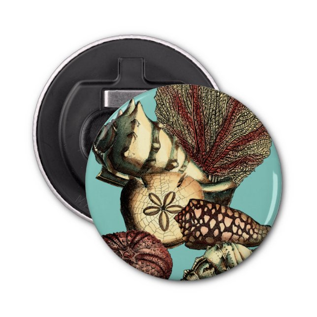 Abrebotellas Shell turquesa y colección de corales rojos (Anverso)