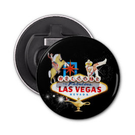 Abrebotellas Signo de bienvenida de Las Vegas en un fondo estel