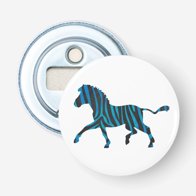 Abrebotellas Silueta azul y negro de cebra (Anverso)