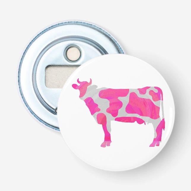 Abrebotellas Silueta blanca y rosa caliente de vaca (Anverso)
