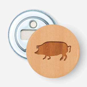 Abrebotellas Silueta del cerdo grabada en el diseño de madera