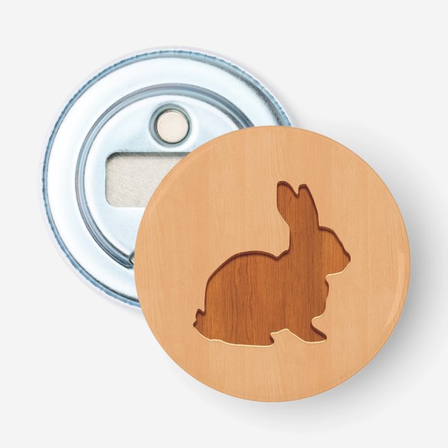 Abrebotellas Silueta del conejo grabada en el diseño de madera (Anverso)