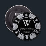 Abrebotellas Silver Glitter Poker Chip Casino Wedding Favor<br><div class="desc">Celebrate in style with this trendy poker chip bottle opener. The design is easy to personalize with your own wording and your family and friends will be thrilled when they receive this fabulous party favor.</div>