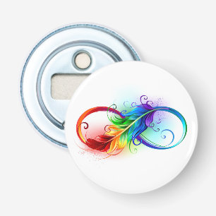 Abrebotellas Símbolo infinito con pluma arco iris