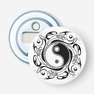 Abrebotellas Símbolo Yin & Yang en estilo de tatuaje negro y bl