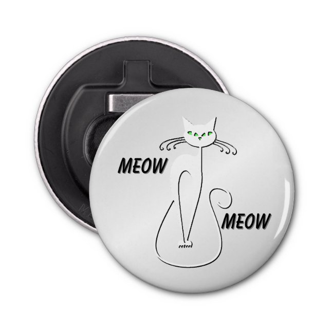 Abrebotellas Slinky Black Cat Meow Meow Green Eyes en plata (Anverso)