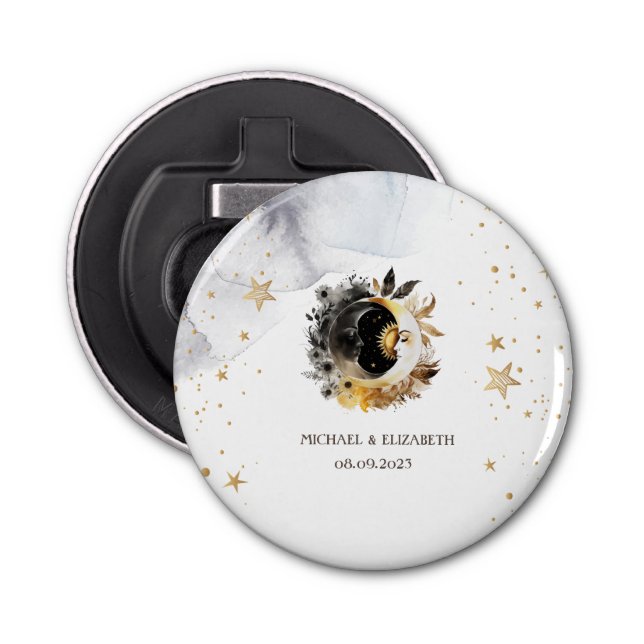 Abrebotellas Sol de oro celeste, luna, flores de estrellas (Anverso)