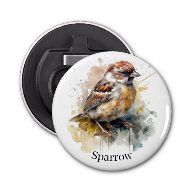Abrebotellas Sparrow de acuarela rusa, personalizado (Anverso)