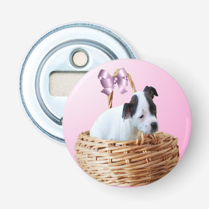 Abrebotellas Staffordshire Puppy En Una Cesta,