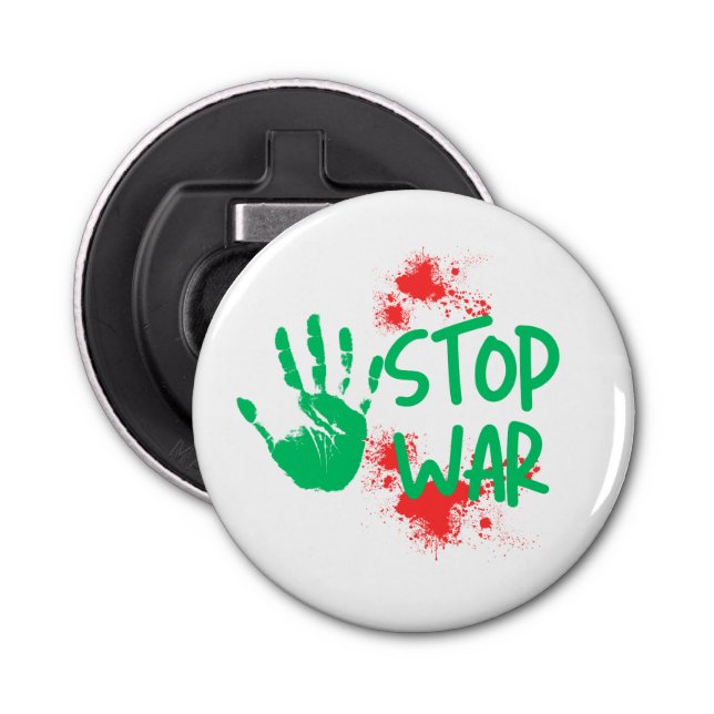 Abrebotellas Stop War – Bold Handprint Anti-War Graphic Design (Anverso)