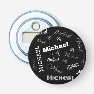 Abrebotellas Su nombre y patrón personalizado monograma negro