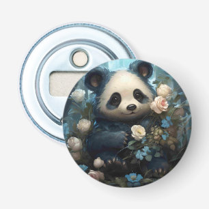Abrebotellas Suave oso panda entre Rosas de la selva