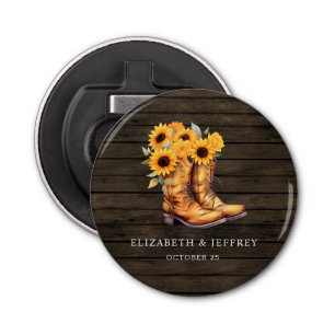 Abrebotellas Sunflowers Cowboy Boots Barn Wood Boda Occidental