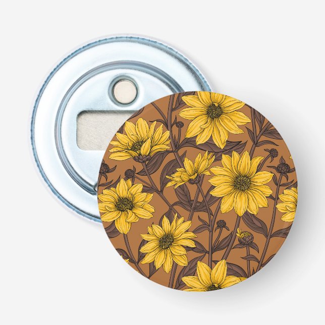 Abrebotellas Sunroot, girasol salvaje en amarillo y marrón (Anverso)