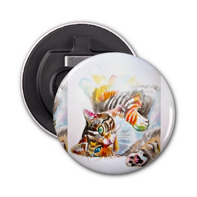 Abrebotellas Tabby Cat Watercolour Cats Favour Floral Flower (Anverso)