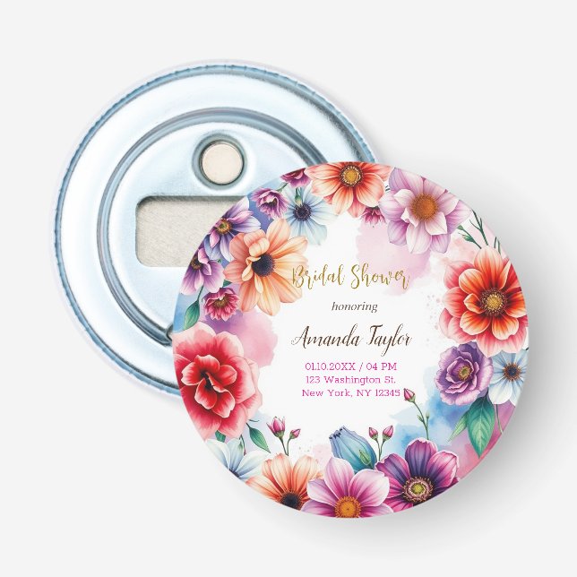 Abrebotellas Tarjeta de ducha de novia floral caligrafía Minima (Anverso)