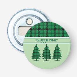 Abrebotellas Tartán Pine Trees verde negro y acogedor