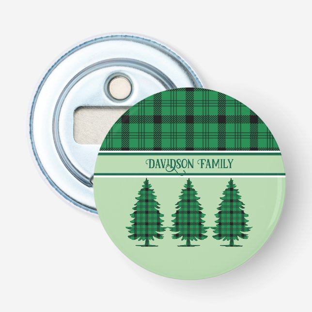 Abrebotellas Tartán Pine Trees verde negro y acogedor (Anverso)