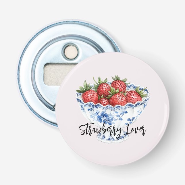 Abrebotellas Tazón de amor de fresa blanco azul (Anverso)