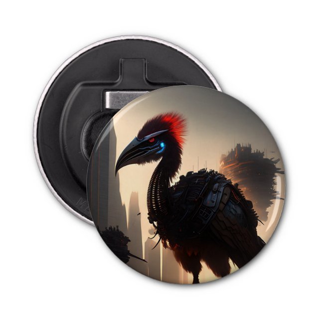 Abrebotellas "Techno-Feathers: The Futuristic Emu Robot" (Anverso)